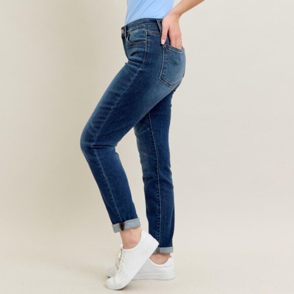 Judy Blue Denim - Judy Blue Mid Rise Cuffed Slim Fit Jeans